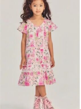LoveShackFancy Pink Floral Tiered Girls Dress